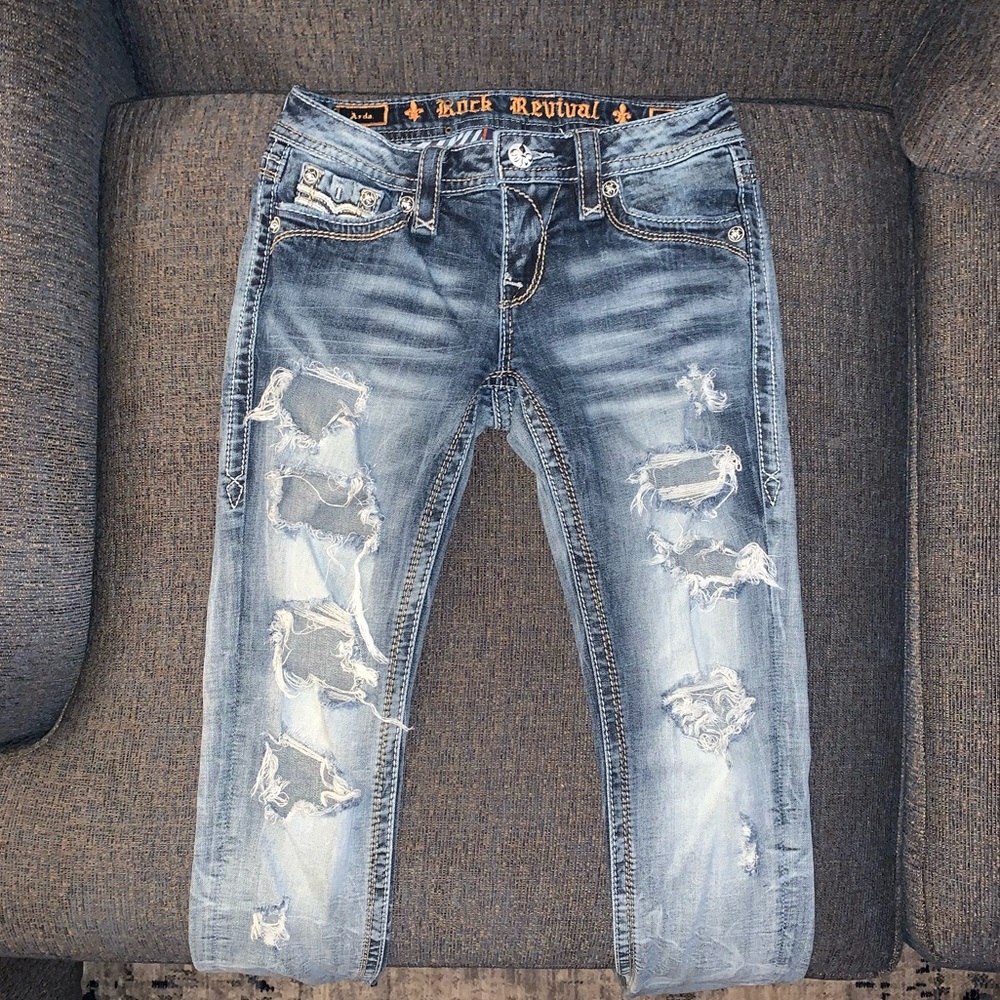 Rock Revival Destructed Jeans - 31” inseam.